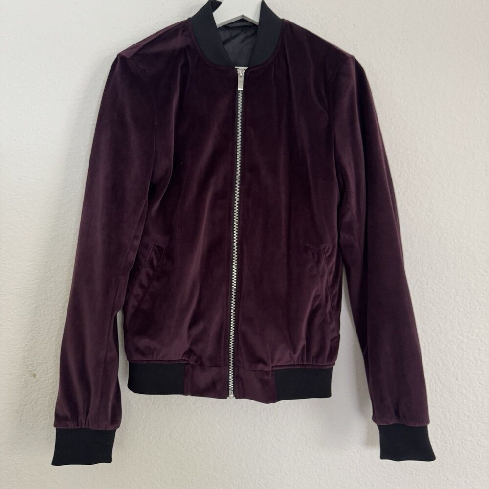 River Island Men Jacket Dark Red Purple Burgundy Bomber Versify Size XS - Picture 11 of 12